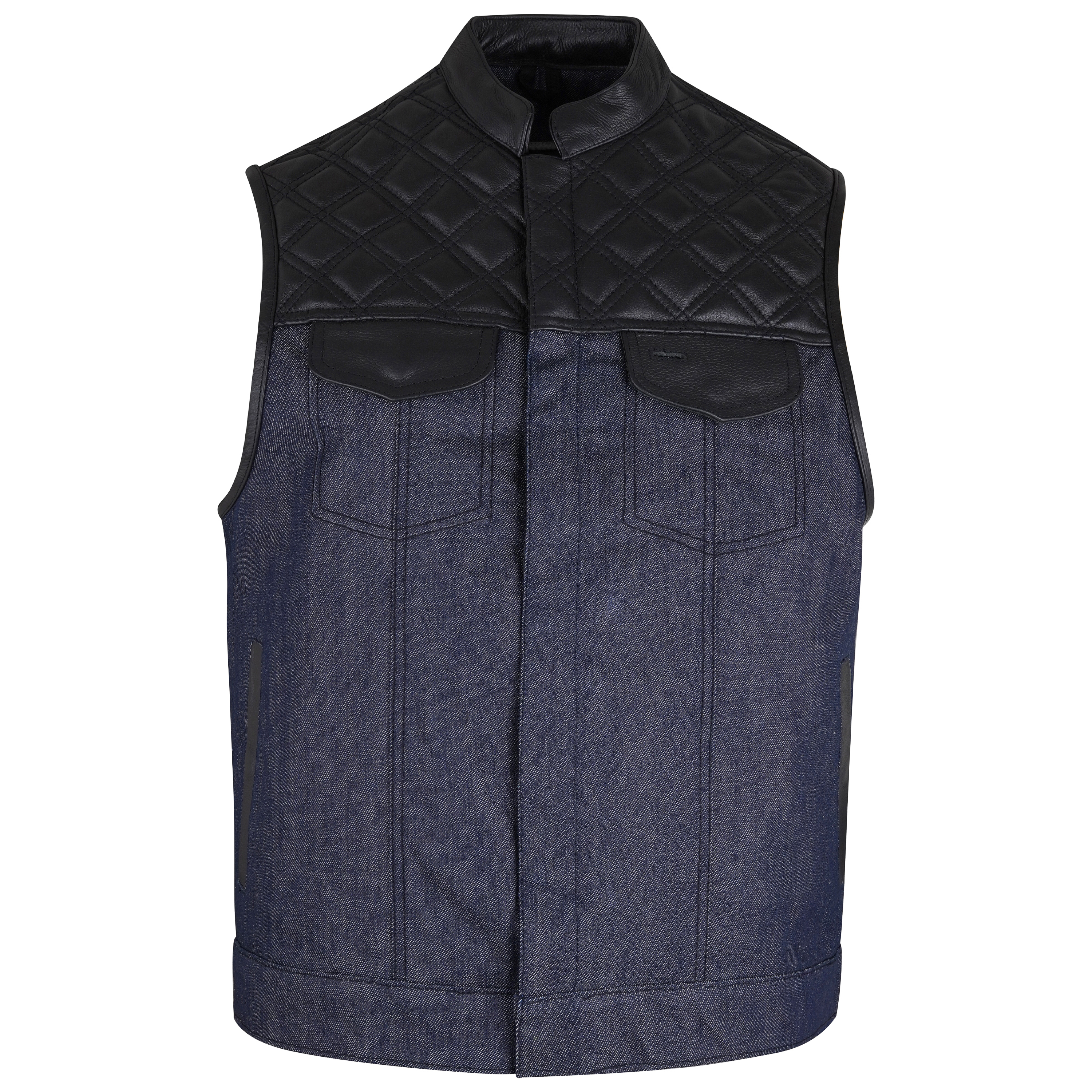 MENS DIAMOND LEATHER DENIM VEST