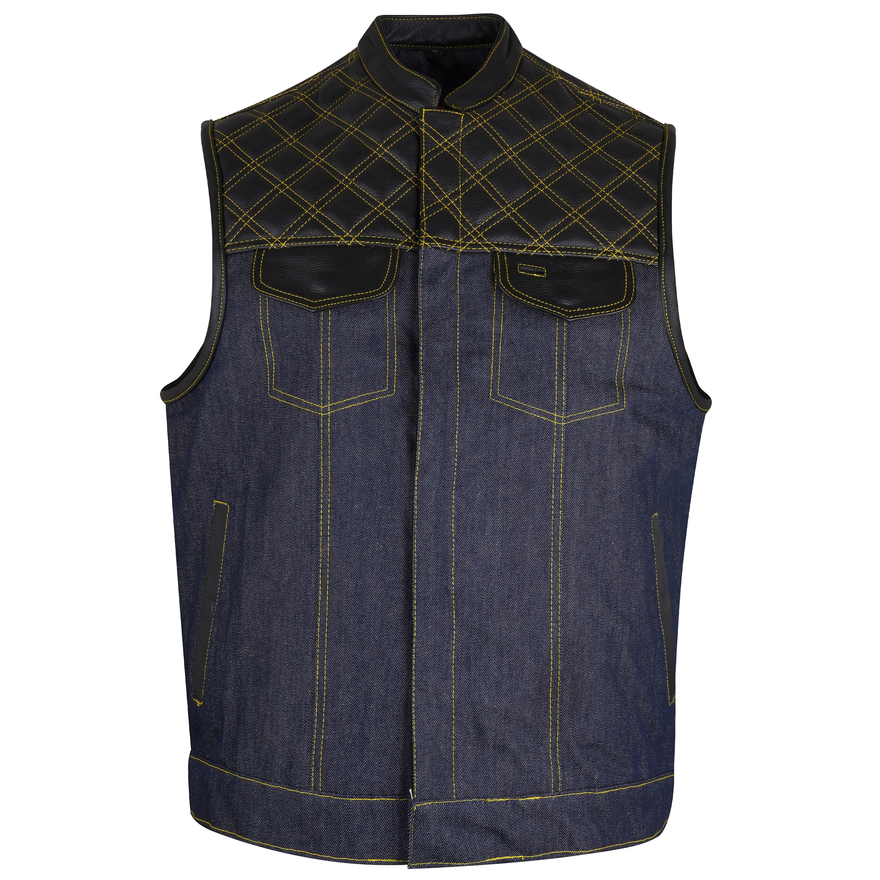MENS DIAMOND LEATHER DENIM VEST