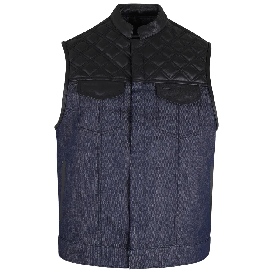 MENS DIAMOND LEATHER DENIM VEST
