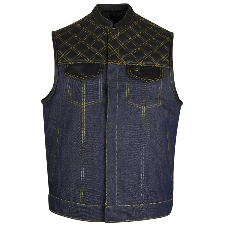 MENS DIAMOND LEATHER DENIM VEST